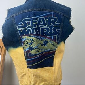 ONE OF A KIND Handmade Star Wars Denim Vest - hand painted-designed -distressed